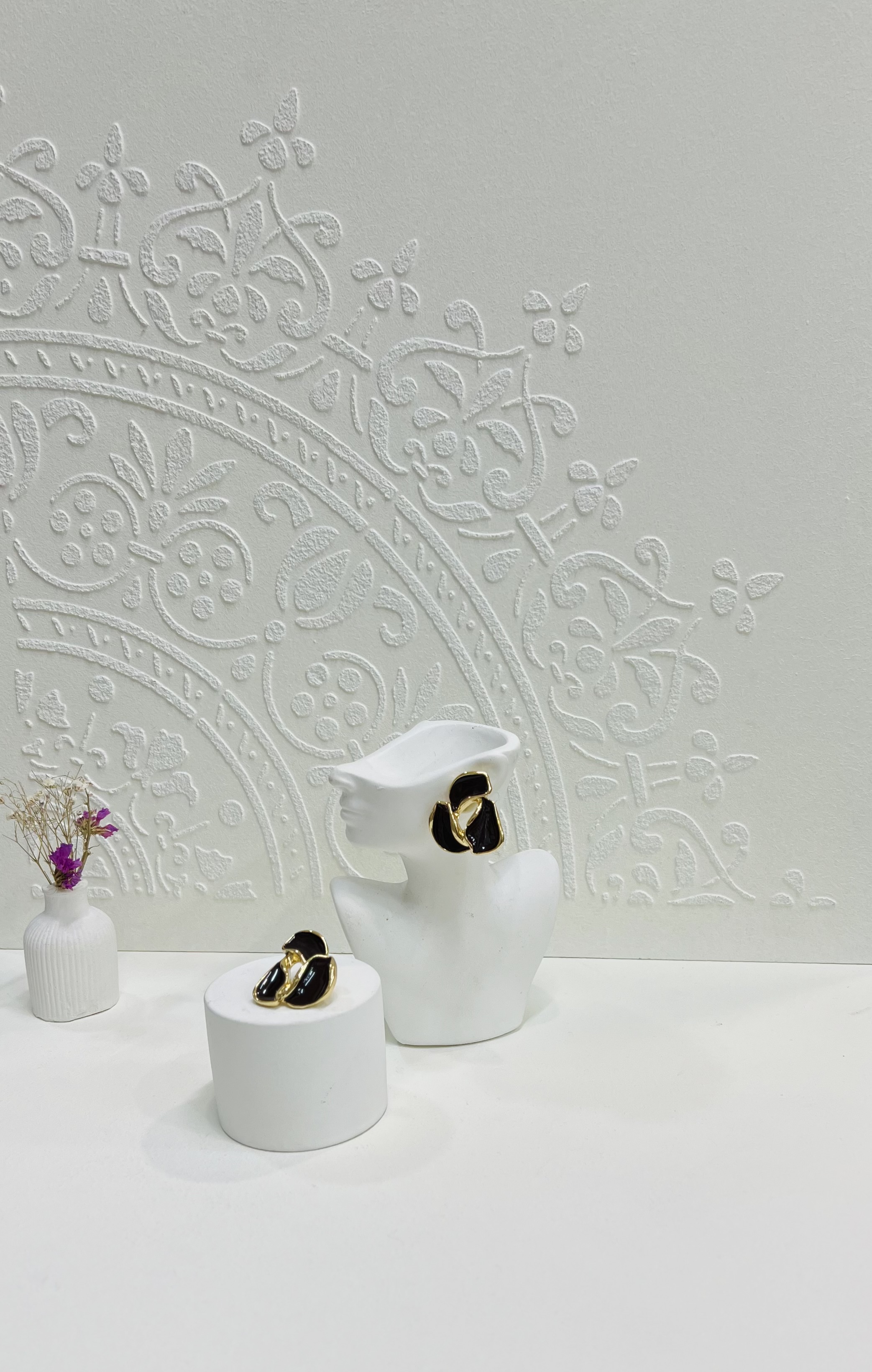 گوشواره میناکاری گل رز قهوه ای