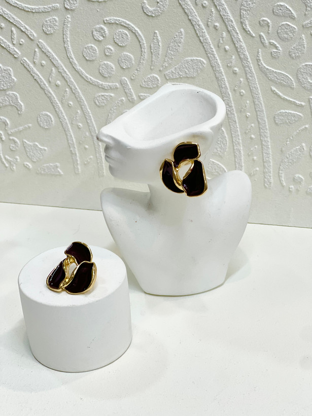 گوشواره میناکاری گل رز قهوه ای