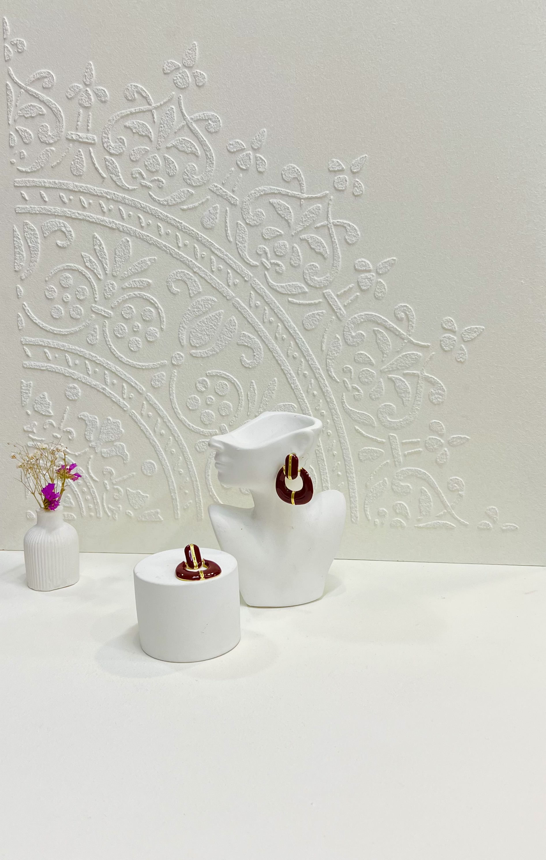 گوشواره میناکاری زرشکی